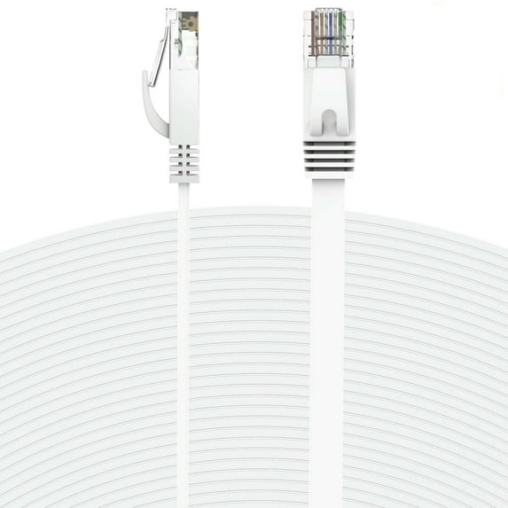 Cablevantage CAT6 Flat RJ45 Ethernet LAN Network Patch Cable For PC, Mac, Laptop, PS3, PS4, Xbox, Internet Router 3ft., 6ft., 10ft., 15ft., 25ft., 30ft., 50ft., 75ft., 100ft., 150ft., 200ft., White