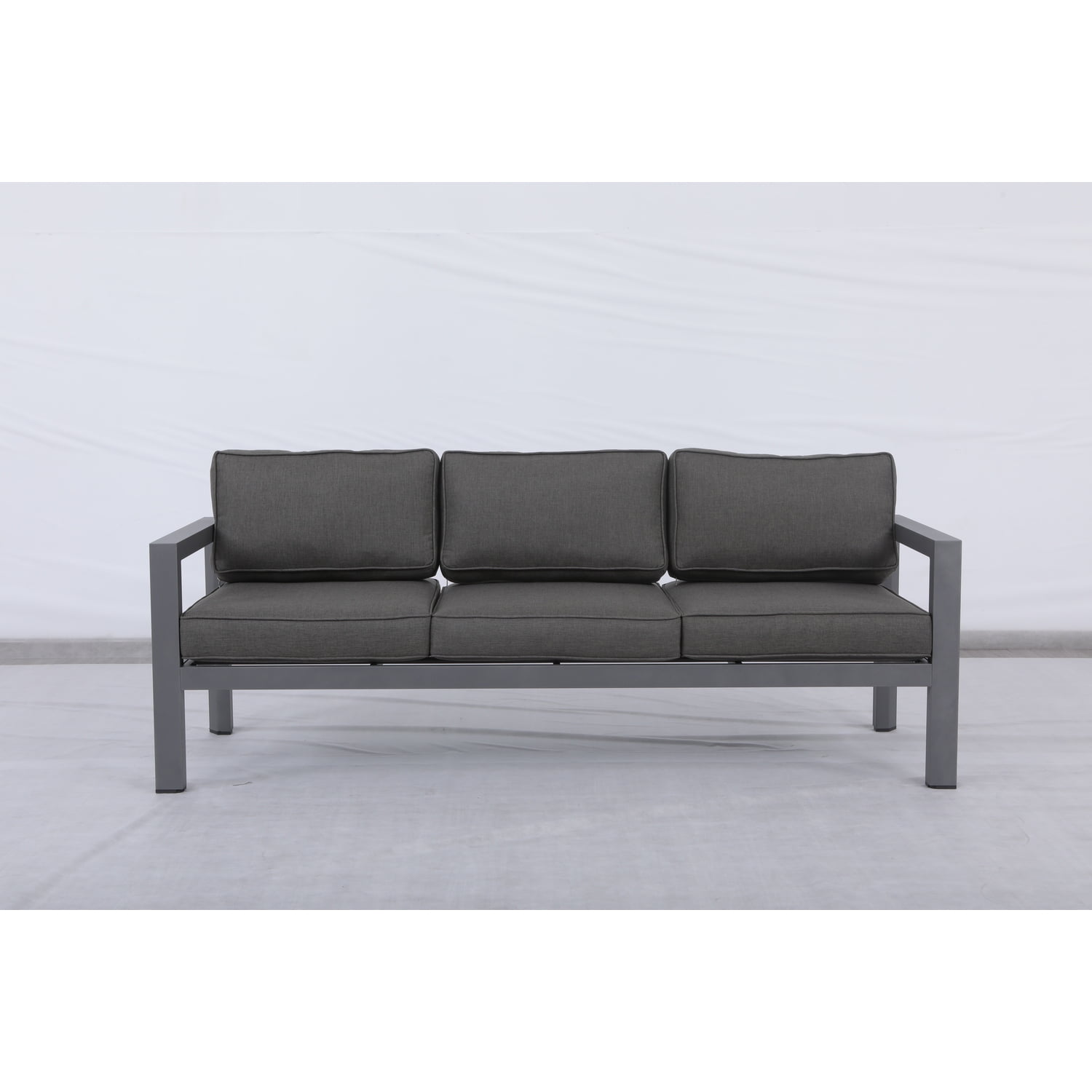 Cabo Gray Aluminum Three-Seat Sofa with Charcoal Cushions