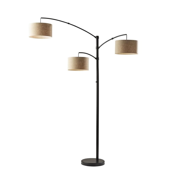 Adesso Cabo Arc Lamp, Dark Bronze, Light Brown Textured Fabric Shade