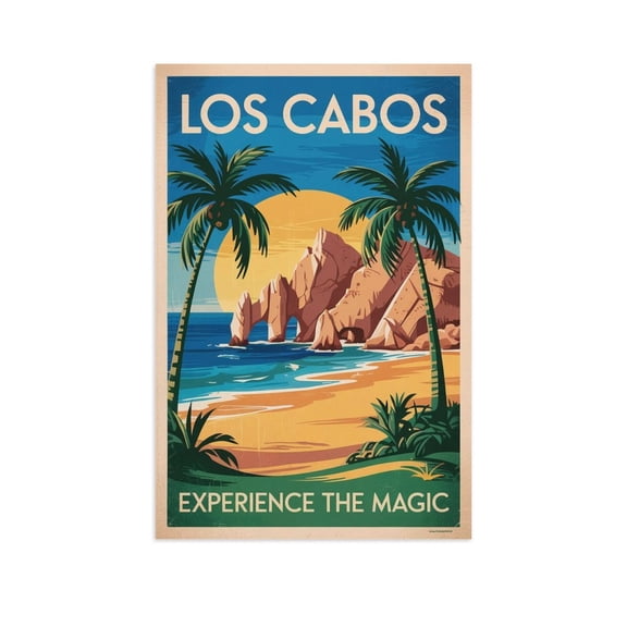 Cabo San Lucas Classic Poster Retro Cityscape with Beaches & Coastal Views Print Poster