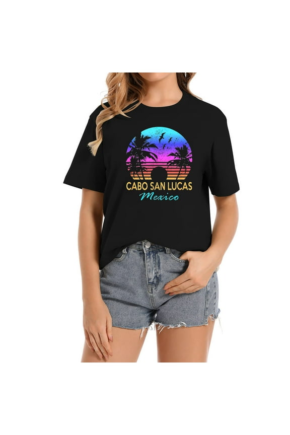 Cabo San Lucas Mexico Beach Vacation Trip Vintage Cool Graphic Print Short Sleeve Shirt for Women