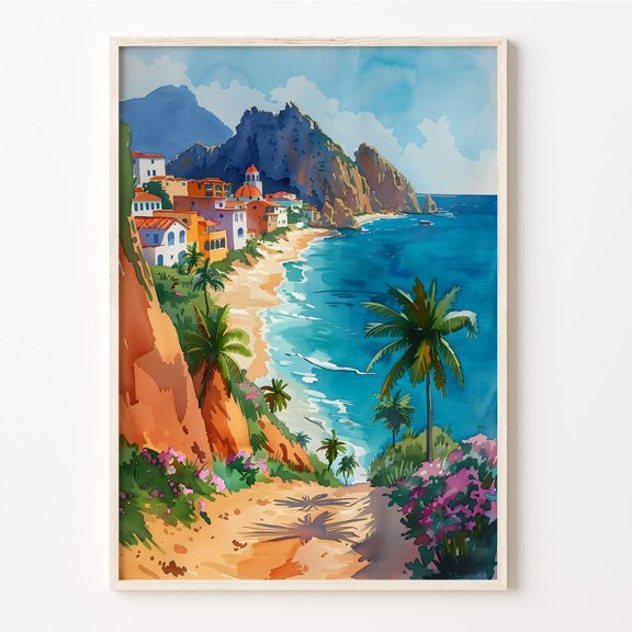 Cabo San Lucas Mexico Coastal Illustration Travel Wall Art Poster