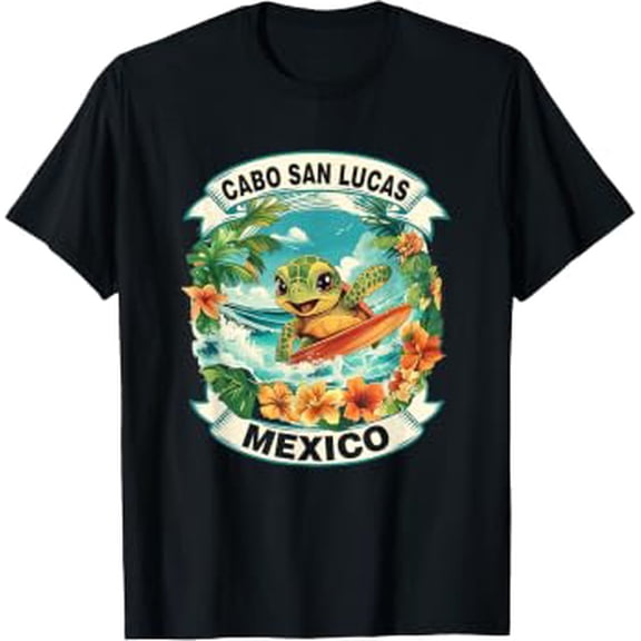 Cabo San Lucas Mexico Cute Sea Turtle Surfing Summer T-Shirt