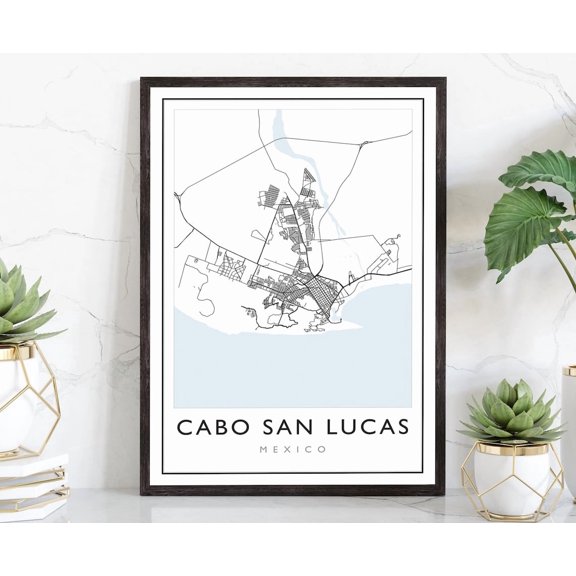 Cabo San Lucas Mexico Map Wall Art Print With Modern Street Layout