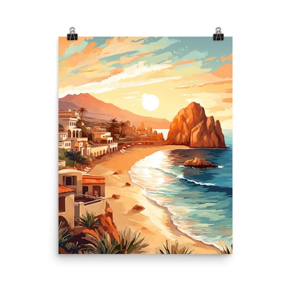 Cabo San Lucas Print, Mexico Coastal Sunset Wall Art, Baja California Decor, Pacific Ocean Poster, Tropical Seaside Landscape Art Home Decor #3314, Unframed Poster Size 8x12