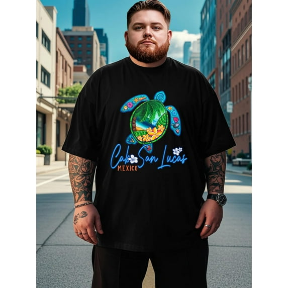 Cabo San Lucas Sea Turtle Mexico Vacation Family Trip Novelty Awesome Graphic T-Shirt Popular T Shirts Trendy Cool Tees Tops for Men, 180g, Plus Size