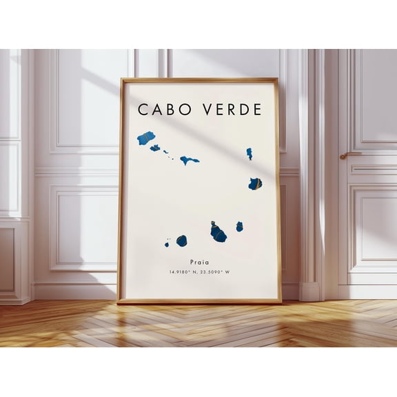 Cabo Verde Map Poster Blue and Gold Africa Wall Art Print Home Decor Geography Map Gift Wallpaper