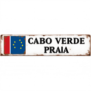 Cabo Verde Travel Tin Decor 16*4 Inches "CABO VERDE PRAIA" Restaurant/Home Wall Art - Retro African Accent, Cape Verde Decor, Travel Metal Sign