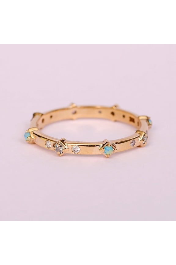 Cabochon Opal Handmade Promise Band Ring, Minimalist 925 Starling Silver Birthstone Jewelry Diamond Wedding Ring, Distance Eternity Graduation Band Ring.