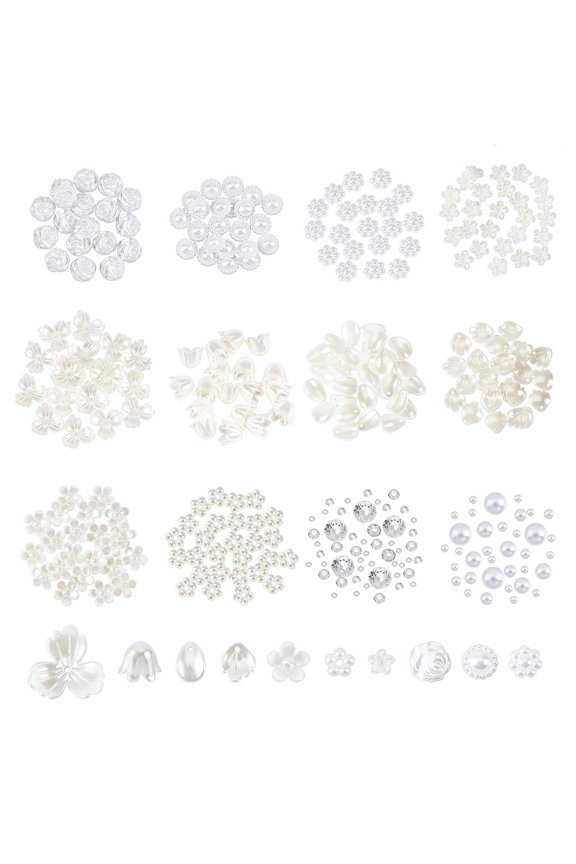 Cabochons Kit for DIY Jewelry Making Finding Kit Including Resin Resin Rhinestone Plastic Acrylic Cabochons Resin Charms Bead Caps White