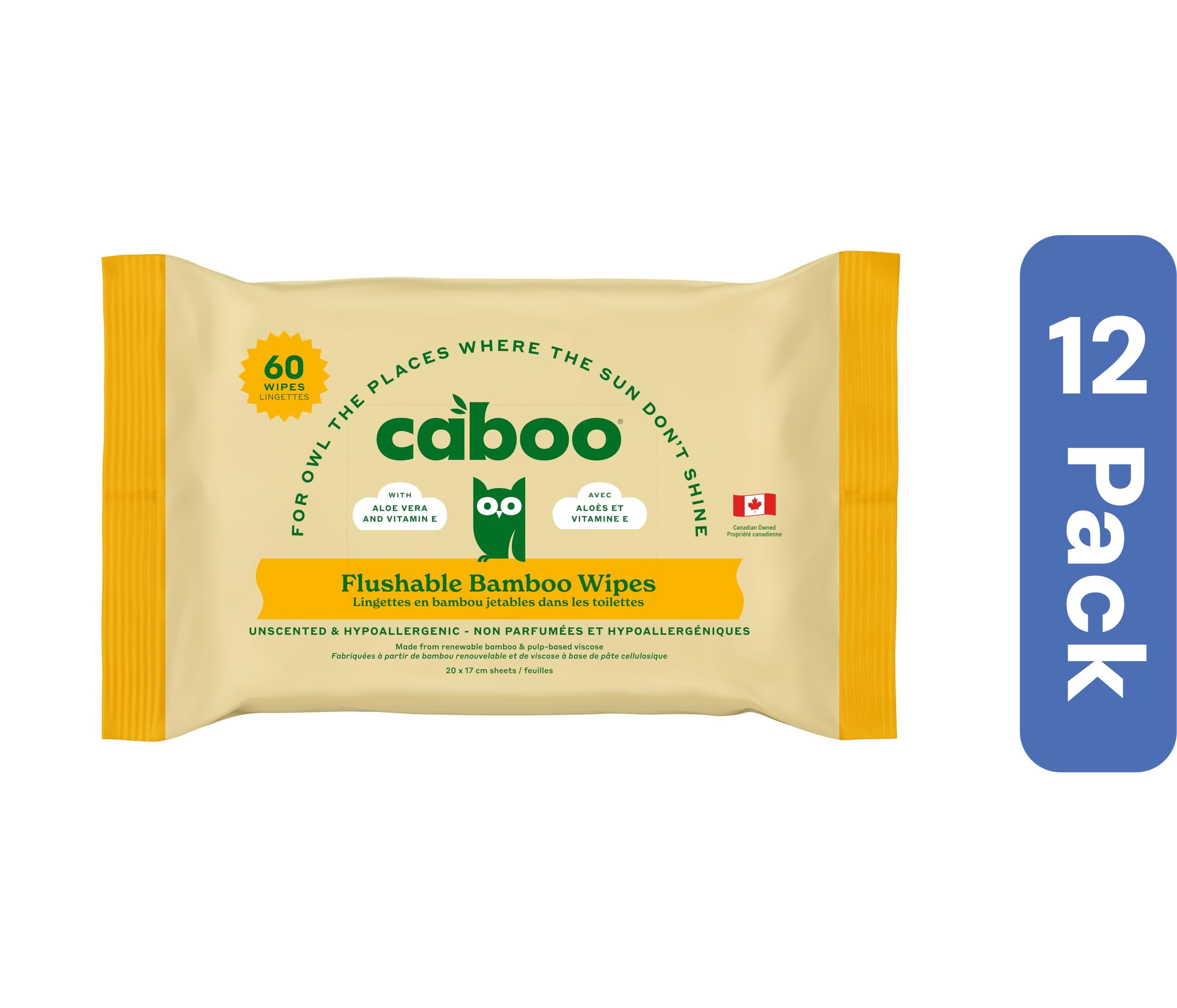 Caboo Flushable Bamboo Wipes 60 Ct (Pack Of 12)