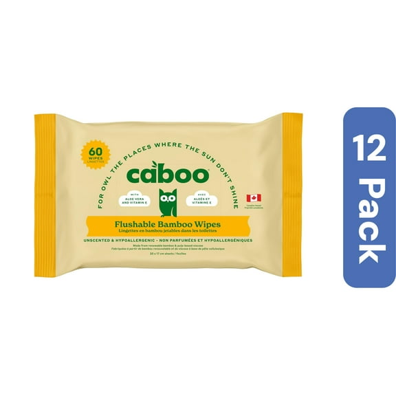 Caboo Flushable Bamboo Wipes 60 Ct (Pack Of 12)