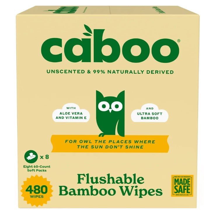 Caboo Unscented Flushable Bamboo Wipes, 480 Wipes