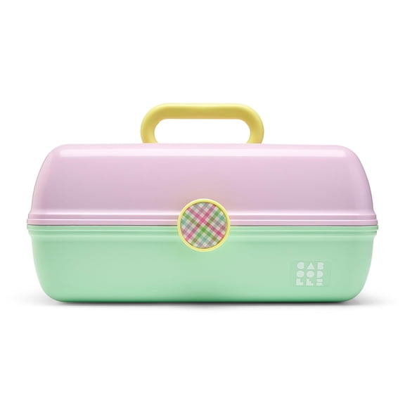 Caboodles On-The-Go Girl Makeup Box, Two-Tone Lavender and Light Green, Hard Plastic Makeup Organizer Box, Built-In Mirror, Secure Latch for Safe Travel, Spacious Storage for Large Items