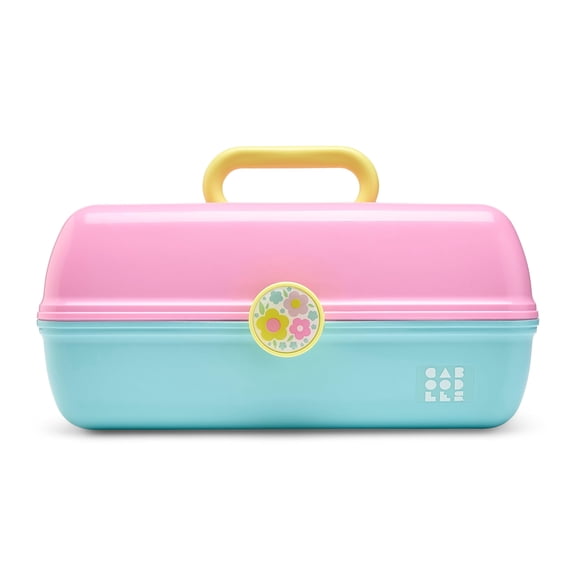 Caboodles On-The-Go Girl Makeup Box, Two-Tone Pink and Light Blue, Hard Plastic Makeup Organizer Box, Built-In Mirror, Secure Latch for Safe Travel, Spacious Storage for Large Items