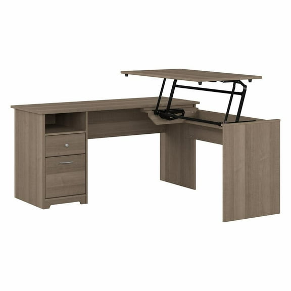 Cabot 60W 3 Position L Shaped Sit Stand Desk in Ash Gray - Engineered Wood