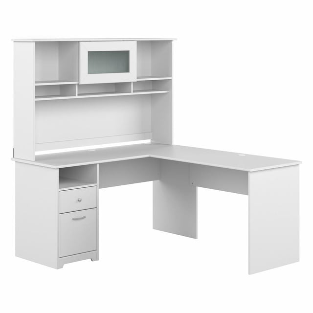 Free Shipping! Cabot 60W L Shaped Computer Desk with Hutch in White ...