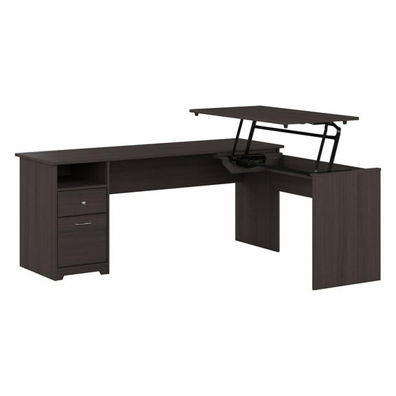 Cabot 72W 3 Position Sit to Stand L Desk in Heather Gray - Engineered Wood