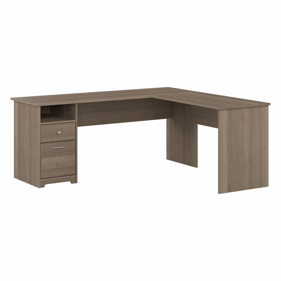 Cabot 72W L Shaped Computer Desk with File in Ash Gray - Engineered Wood