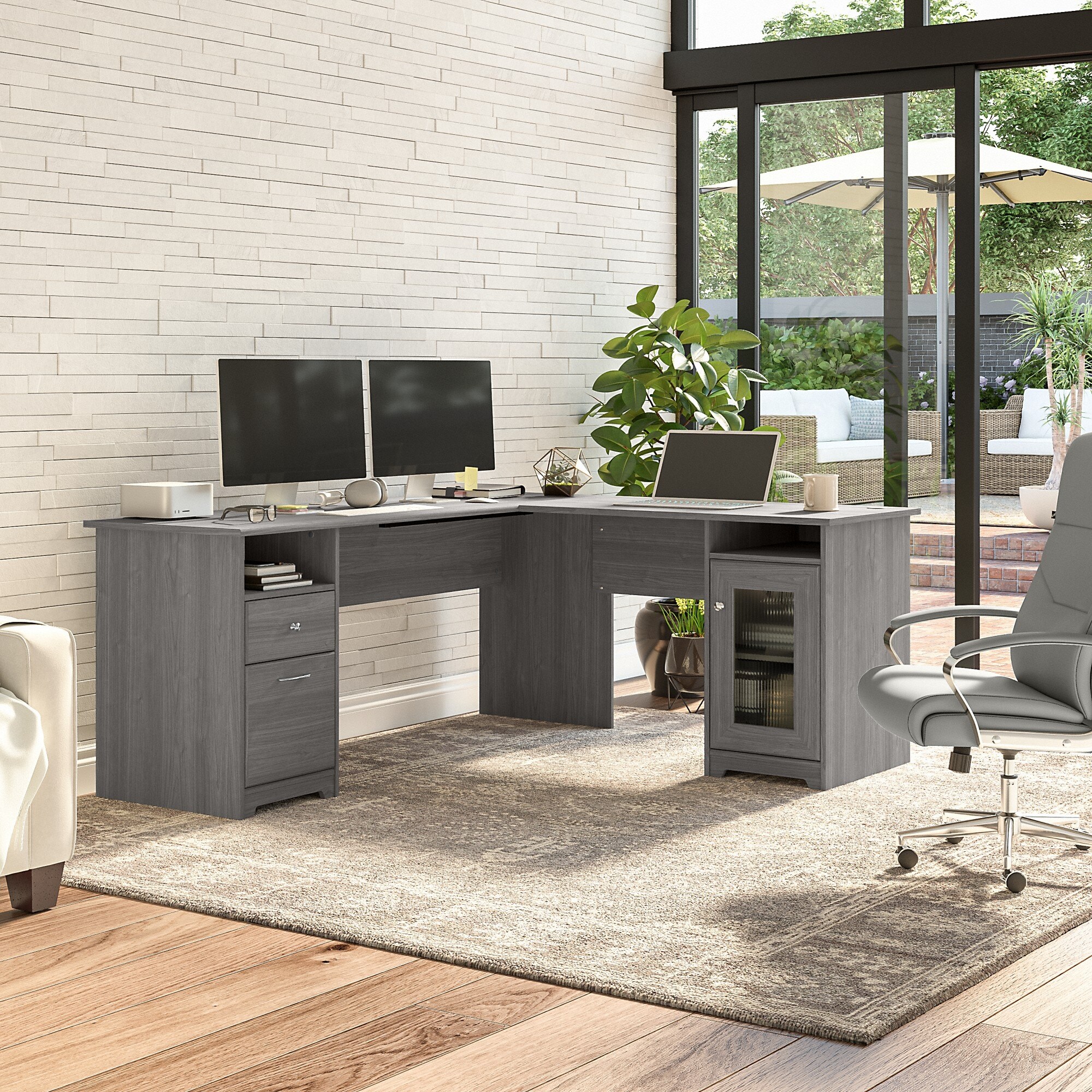 Cabot 72W L Shaped Computer Desk with Storage in Modern Gray ...