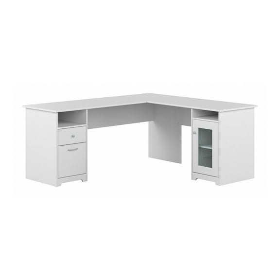 Cabot 72W L Shaped Computer Desk with Storage in White - Engineered Wood