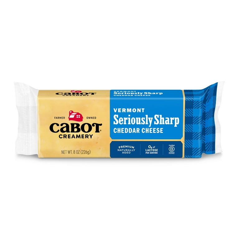 Cabot Creamery Bar Seriously Sharp Yellow Cheddar Cheese 8 oz (Refridgerated Vacuum Pack)