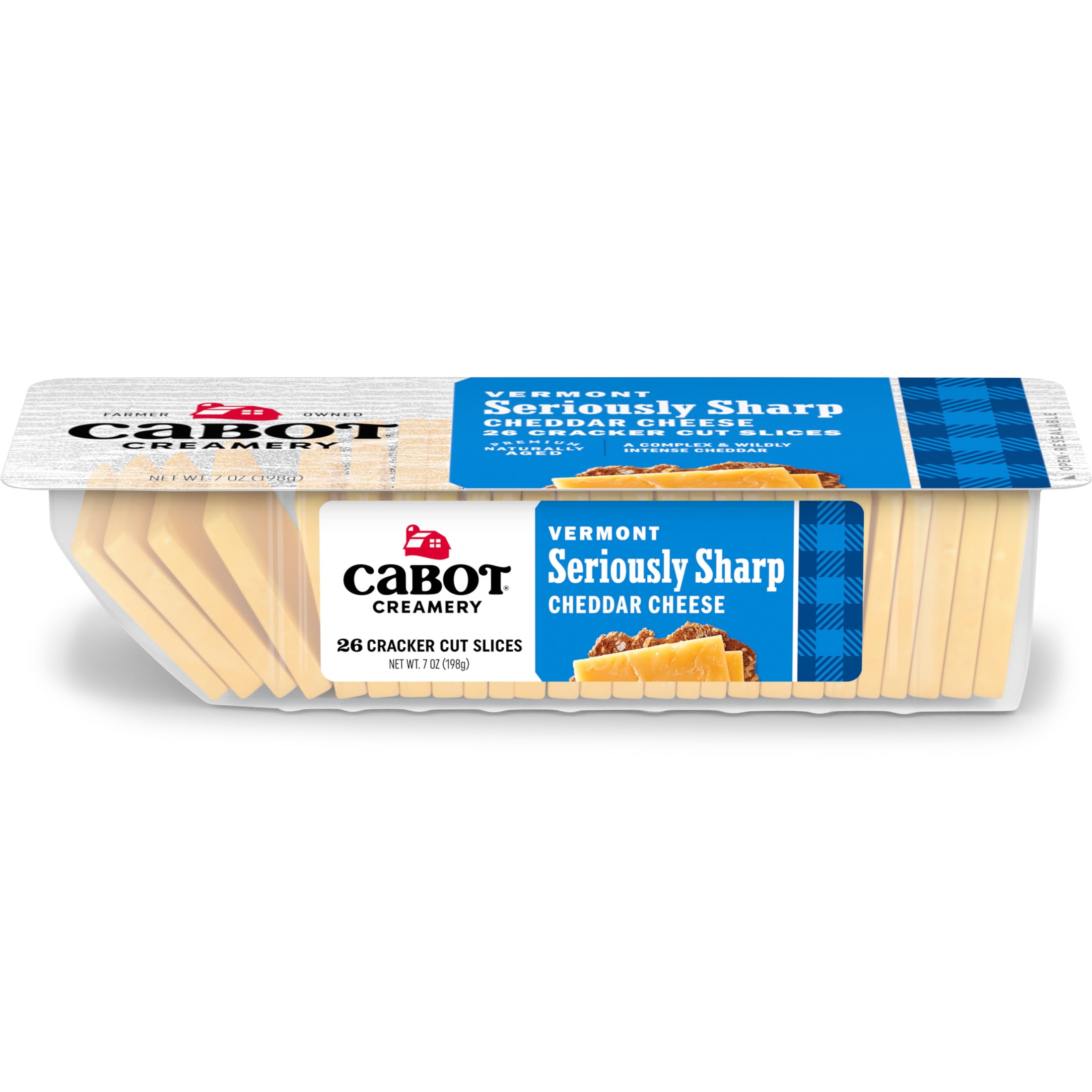 Cabot Creamery Seriously Sharp Yellow Cheddar Cheese Cracker Cuts 7 oz (Refrigerated, Sliced)