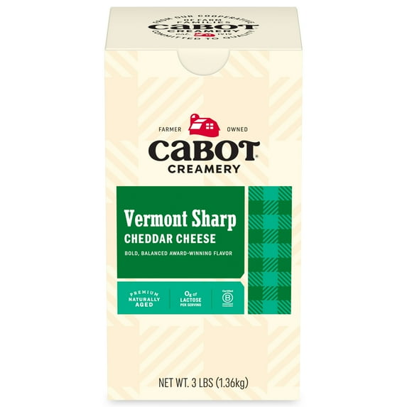Cabot Creamery Sharp Cheddar Cheese Block 3 lb (Refrigerated Box)