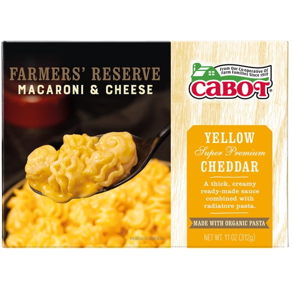Cabot Farmers' Reserve Yellow Super Premium Cheddar Macaroni & Cheese with Organic Pasta, 11 oz Box, Shelf Stable