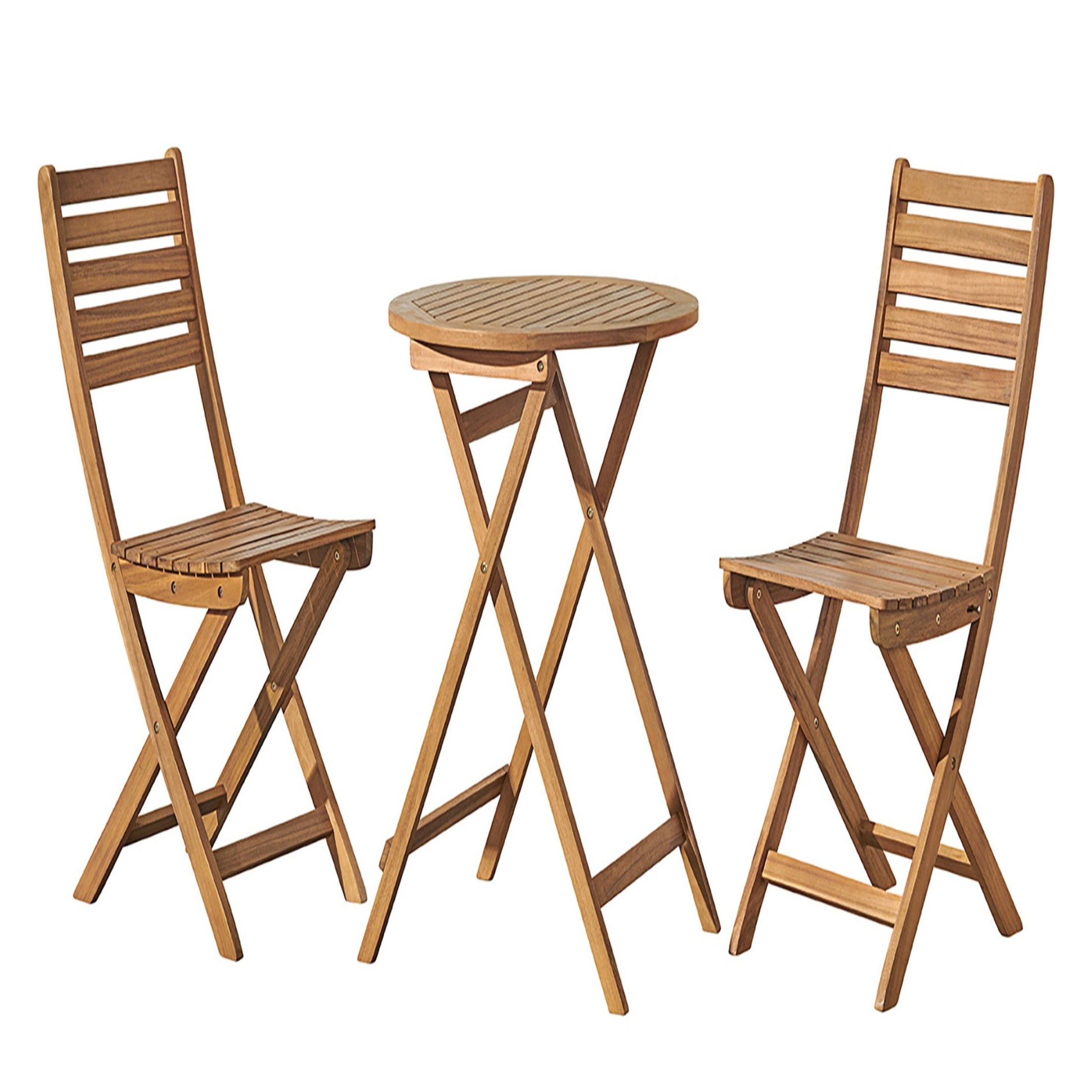 Cabot Folding Outdoor Bistro Table & Chair Set (Round Table & 2 Chairs) - Weather Resistant & Easy to Store Acacia Wood Dining Set for Patio, Balcony, & Garden