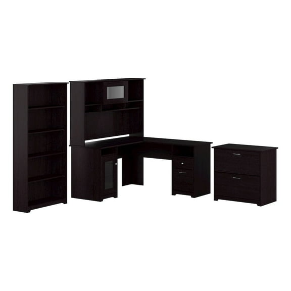 Cabot L Shaped Desk w/ Storage 4 Piece Set in Espresso Oak - Engineered Wood