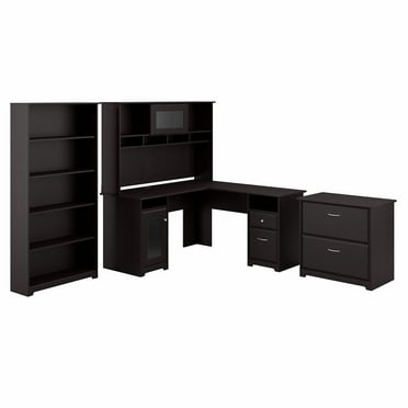 Cabot L Shaped Desk w/ Storage 4 Piece Set in Espresso Oak - Engineered Wood