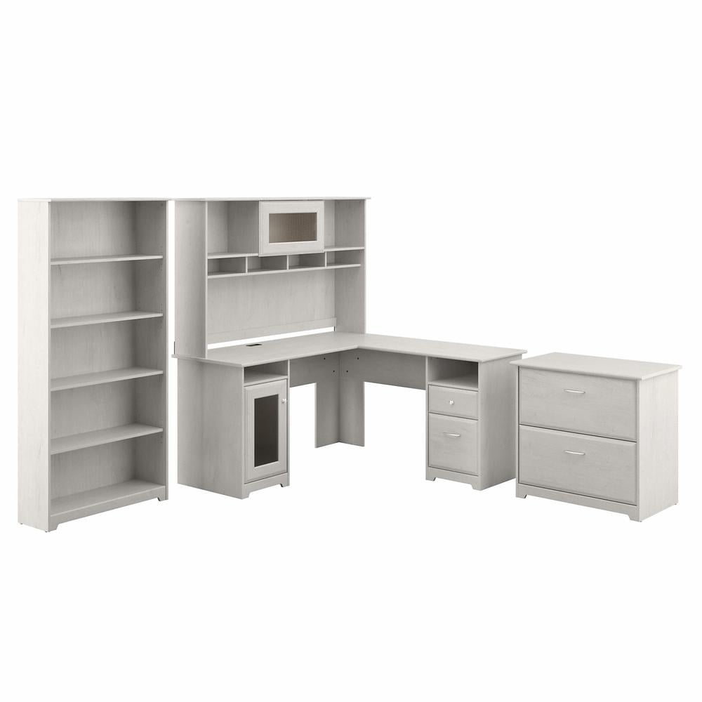 Cabot L Shaped Desk with Hutch and Storage in Linen White Oak