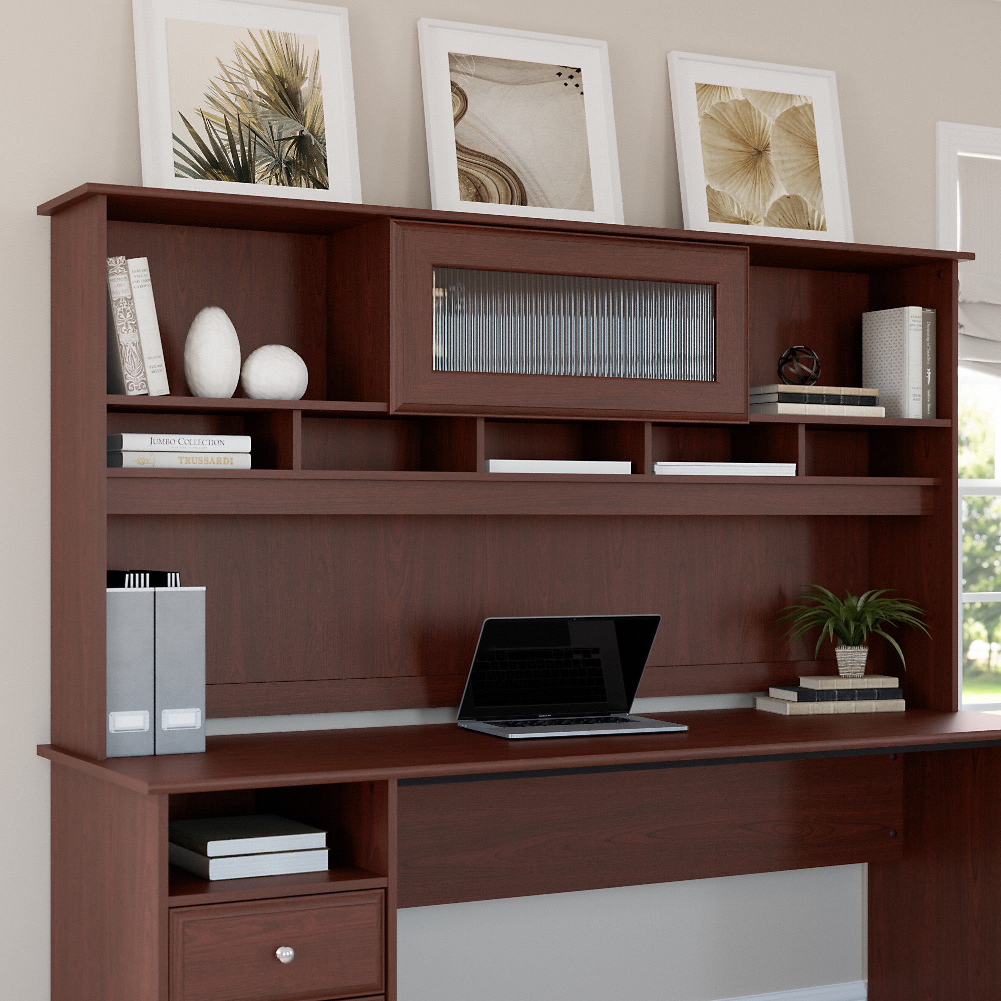 Cabot Modern 72W Hutch with Storage, Fits 72 W Desk (sold separately) in Harvest Cherry - image 1 of 8