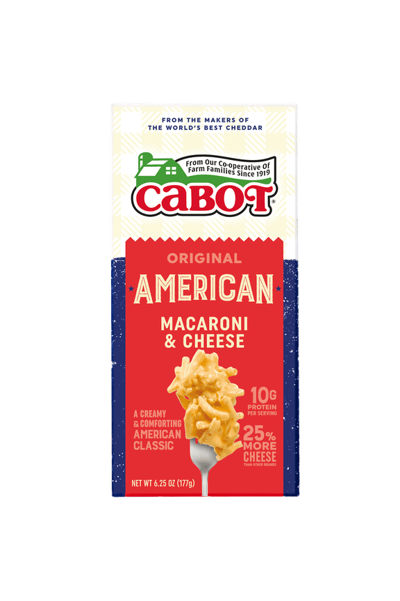 Cabot Original American Macaroni & Cheese Shells with Organic Pasta, 6.25 oz Box, Shelf-Stable