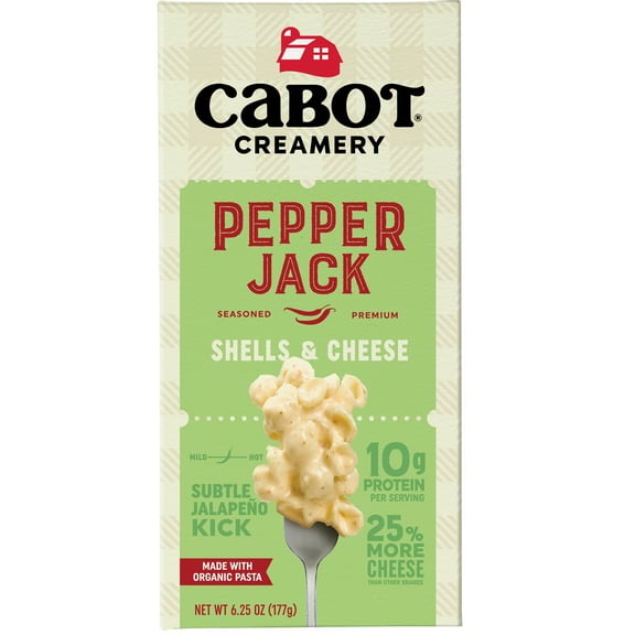 Cabot Pepper Jack Macaroni & Cheese Shells with Organic Pasta, 6.25 oz Box, Shelf-Stable