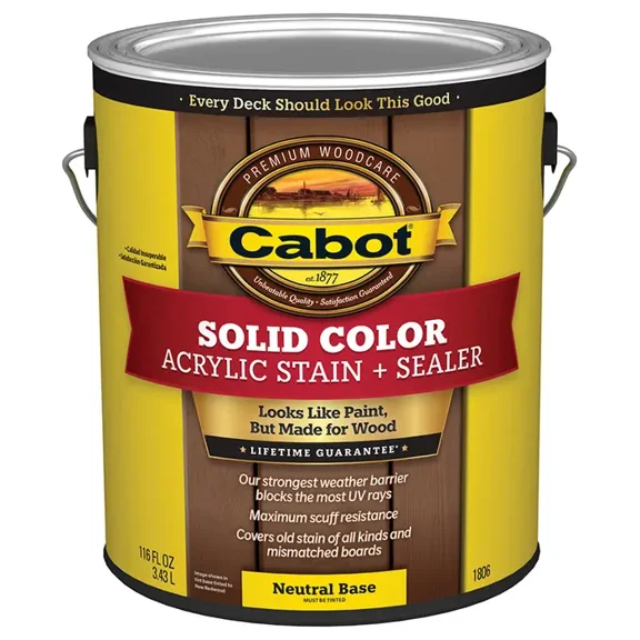 1109644 STAIN DECK SOLID NEUT GL Cabot Solid Tintable Neutral Base Water-Based Acrylic Deck Stain 1 gal (Pack of 4)