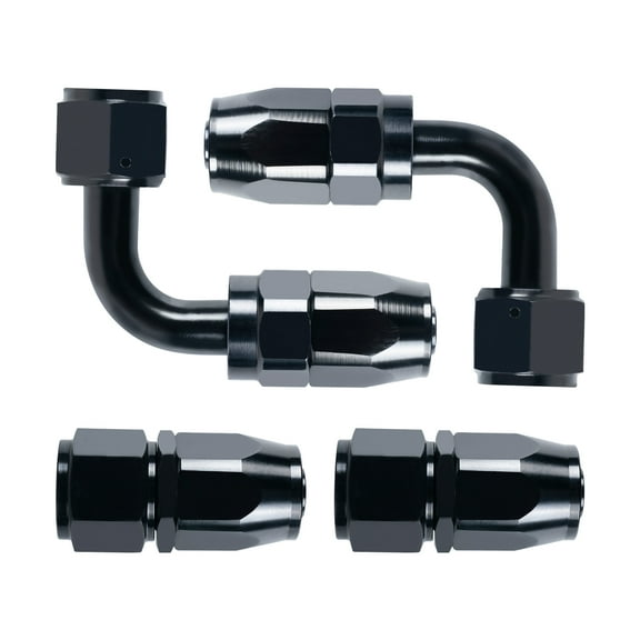 Cabtherlyn 2pcs 8AN Straight and 2pcs 90 Degree Swivel Hose End Fitting for Braided CPE Fuel Oil Gas Line Hose AN8 Adapter Aluminum Black