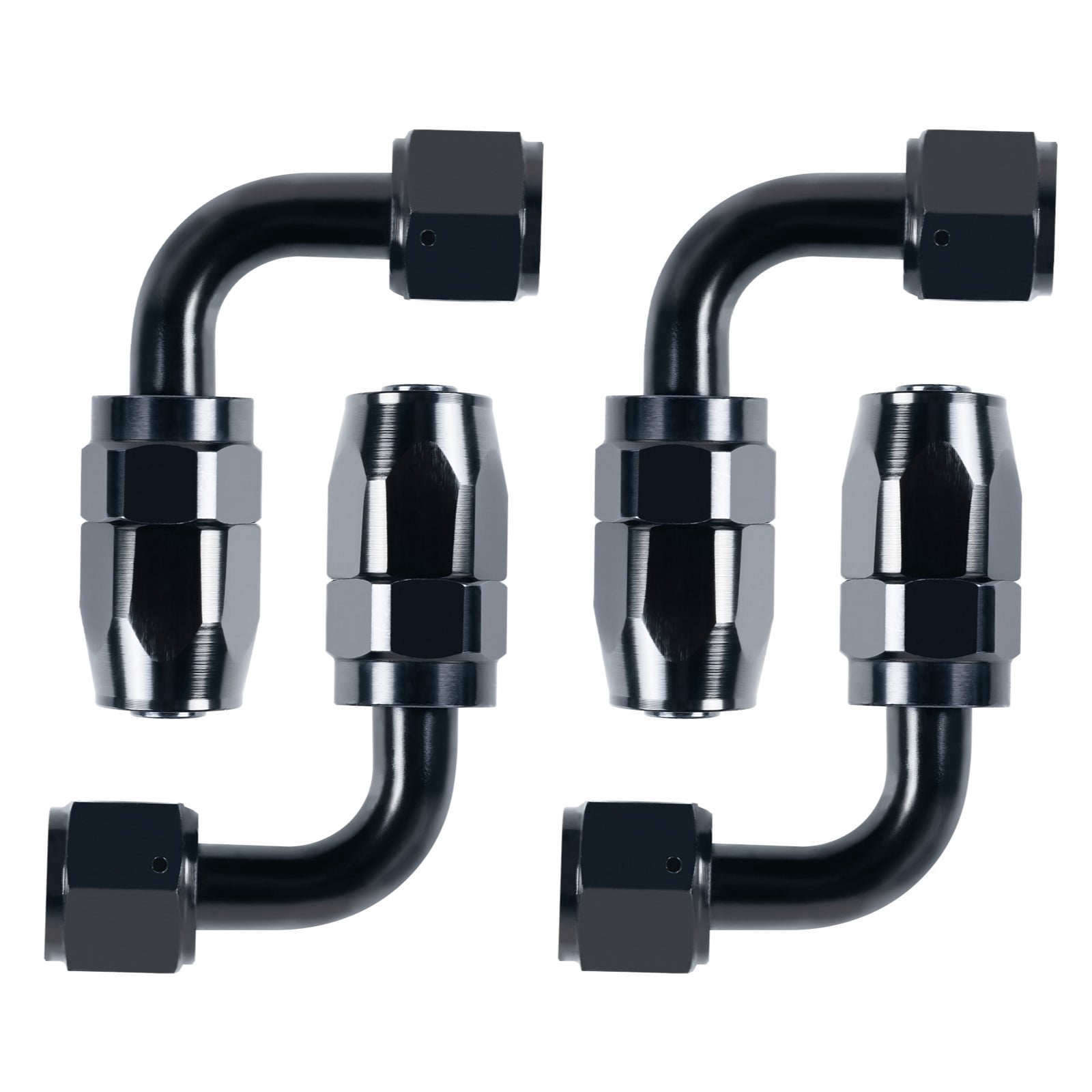 6AN PTFE Hose End Fitting 90 Degree Elbow Swivel - Black Aluminum 2-Pack