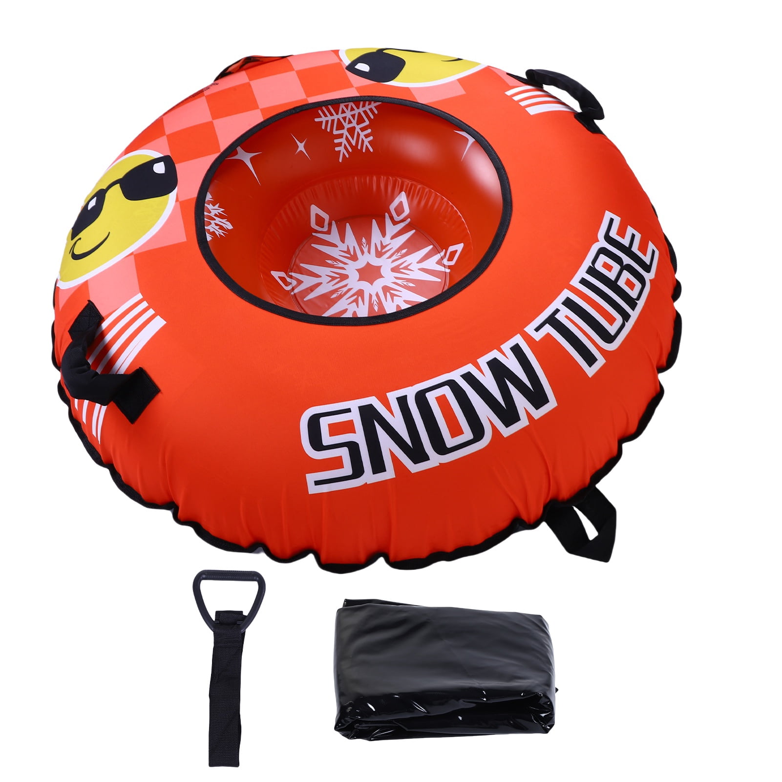 Cacagoo 43.3 Inch Adult Snow Tube Pvc Cold Proof Inflatable Snow Sled Ski Ring with 2 Handles and Towable Strap for Outdoor Sledding, Orange
