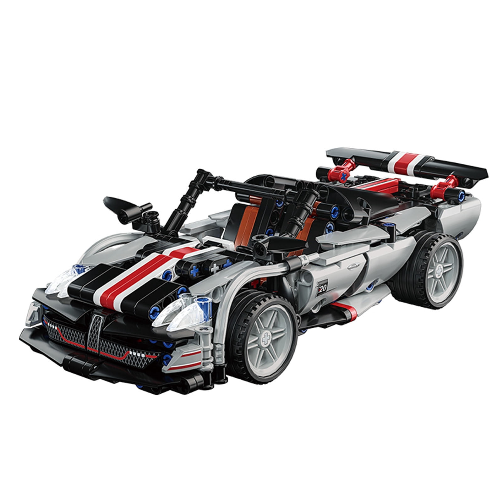 Cacagoo 520 PCS 1:18 Sports Car Building Blocks, DIY Vehicle Model Car, Cool Race Car Brick Kit with Light & Openable Door