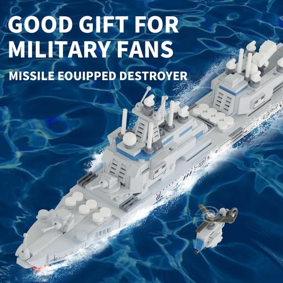 Cacagoo 799PCS Missile Destroyer Warship Building Kit - STEM Battleship Model Toy with Helicopter & Figurines for Kids