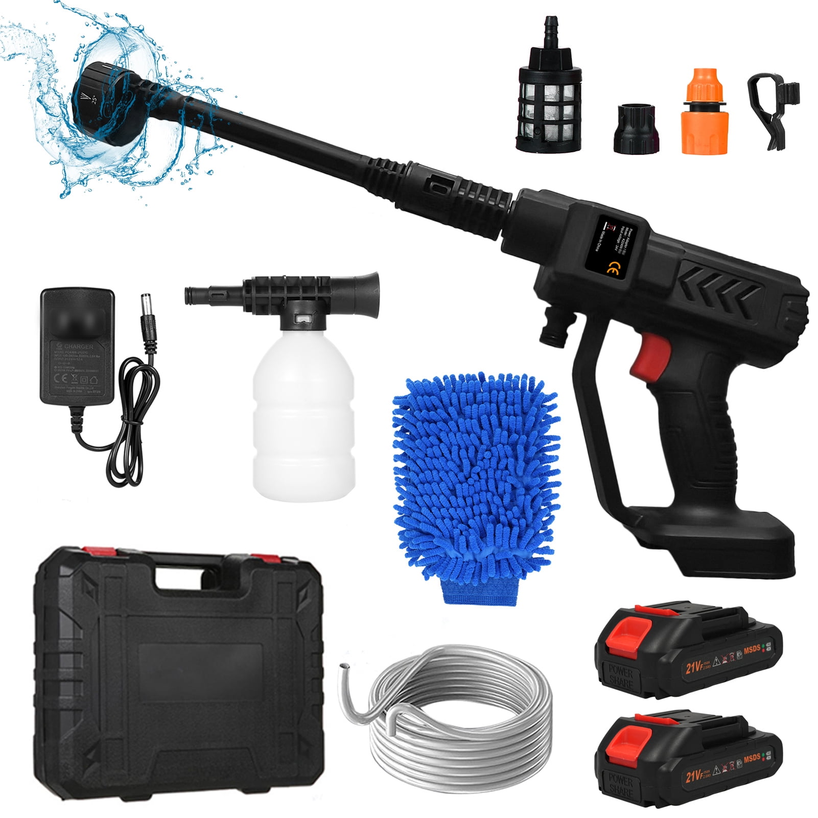 Cacagoo Cordless Pressure Washer Gun, Battery Power Washer, 500PSI High Pressure Cordless Power Washer, Portable Pressure Washer with 6-in-1 Nozzle, Handheld Power Washer for Car,Garden,Home