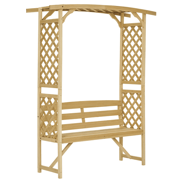 Cacagoo Rustic Farmhouse Garden Arbor Bench, 3-Seat Wooden Patio Bench with Lattice Trellis, Natural Fir Wood Outdoor Arch for Climbing Plants, Weddings & Backyard Parties