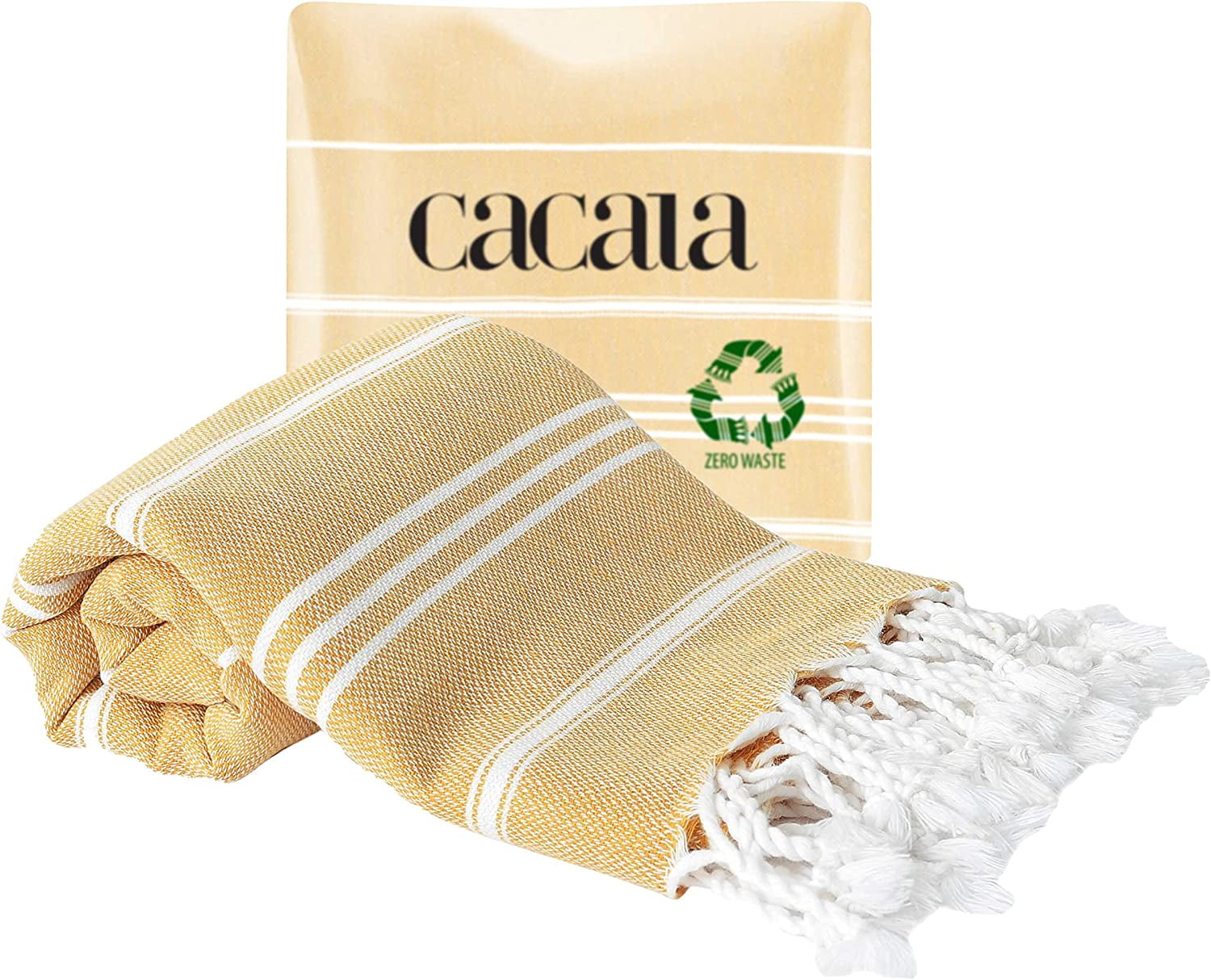 Cacala 100 Turkish Cotton Kitchen Tea Towels Highly Absorbent Luxury Soft Quick Drying Dish Towel with Hanging Loop for Gym Yoga Bath Sports Cleaning and Kitchen 23 x 36 Camel Camel 23