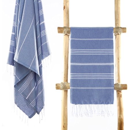 Cacala Lightweight and Thin Turkish Beach Towel 100% Cotton Sand-Free and Quick-Drying Goodness Perfect as an Extra Large Travel Towel, Beach Accessory, or Gift for Beach Lovers, 37 x 70 Grey Blue
