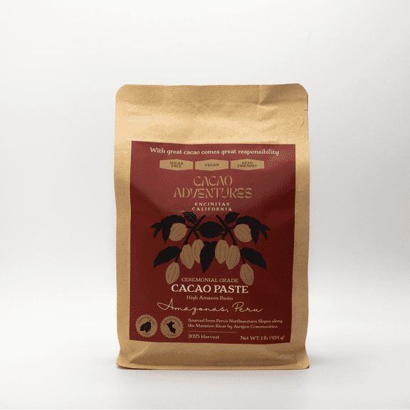 Cacao Adventures 100% Pure Ceremonial Grade Cacao Paste – Sugar-Free, Dairy-Free, Vegan | 1 Lb