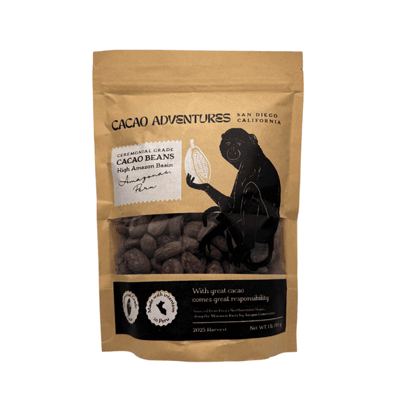 Cacao Adventures Whole Cacao Beans Wild Harvested, Unroasted, Vegan, Gluten-Free, 1 lb Bag