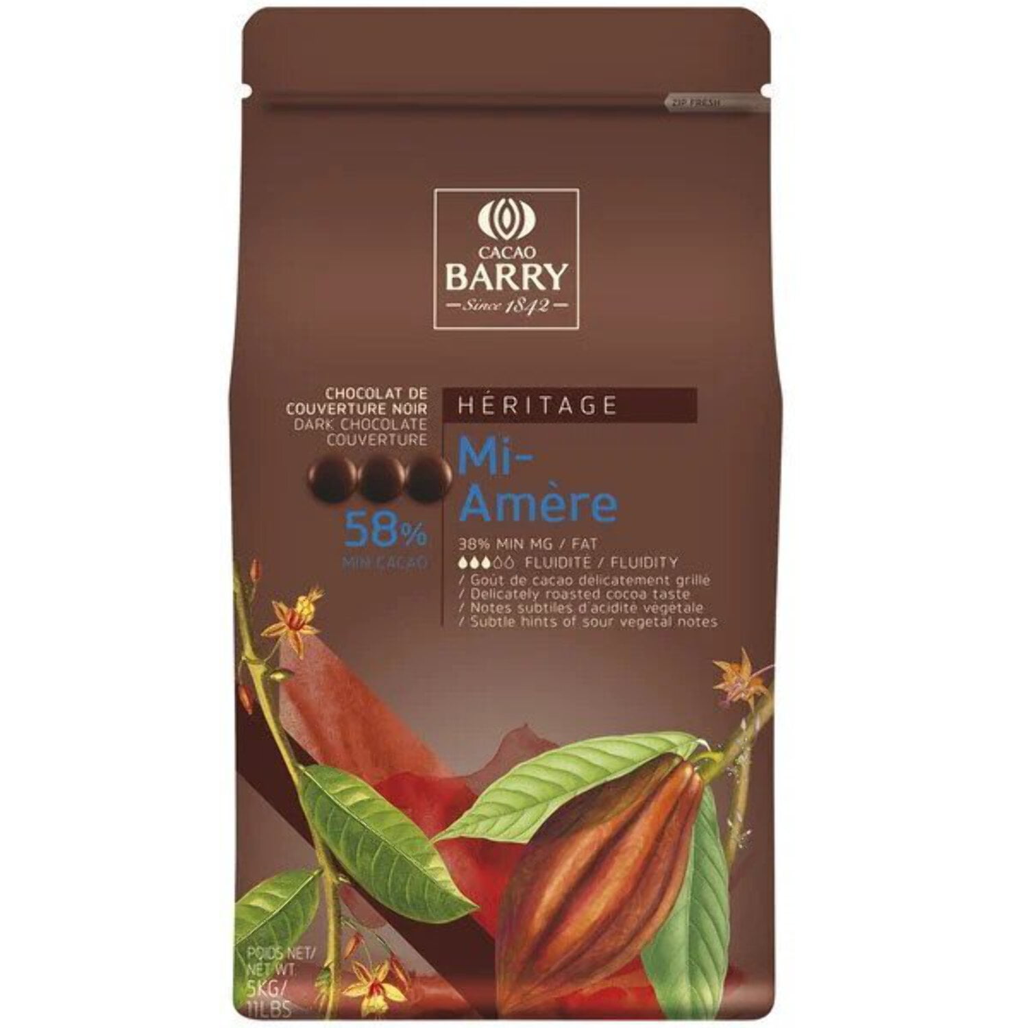 Cacao Barry Mi-Amère 58% Dark Couverture Chocolate Discs