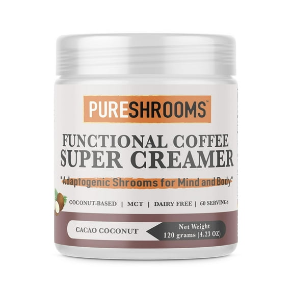 Cacao Coffee Super Creamer – Organic Coconut Milk Powder, MCT, Organic Lion’s Mane, Reishi & Cordyceps. Plant-based, Focus, Stress Relief, Antioxidants, Energy & Immunity.Dairy-free,Vegan(120g/4.23oz)